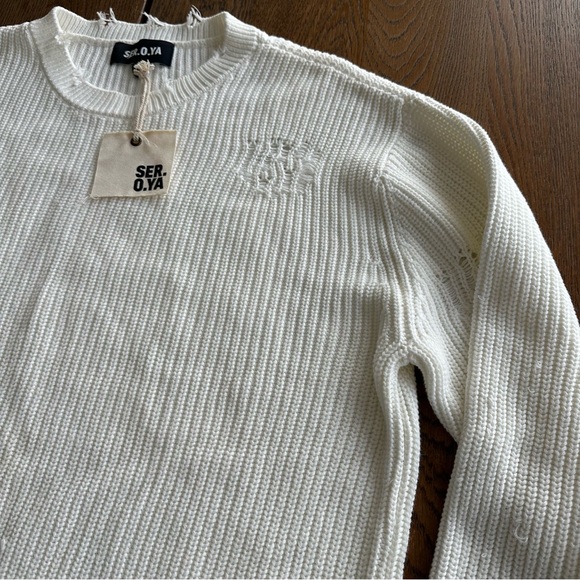 NWT SER.O.YA Women's Distressed Sweater in White with Blue Stripes | Size Medium - Picture 4 of 9